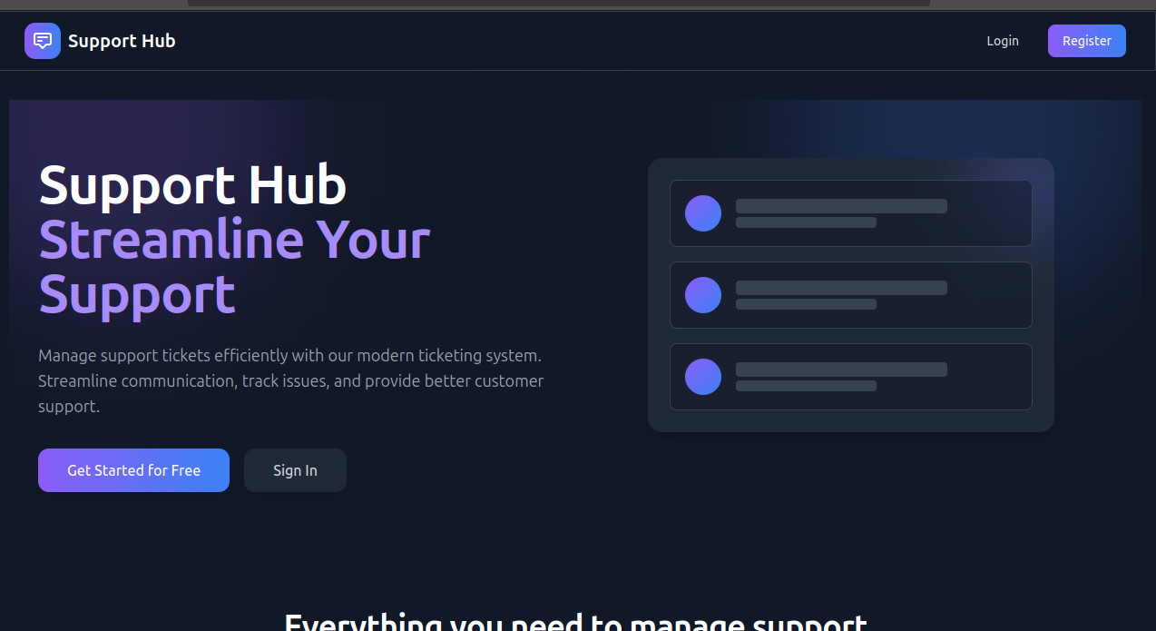 Support Hub Dashboad